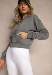 Ciemnoszara Bluza z Kapturem i Bawełną Ozdobiona Ściągaczami Evianae. Szare bluzy damskie Renee, l, bez wzorów, z bawełny, z kapturem. Za 29.99 zł.