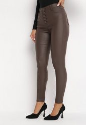 Brązowe Modelujące Spodnie Skinny z Imitacji Skóry Natividade. Brązowe rurki damskie Born2be, z aplikacjami, z jeansu. Za 84.99 zł.
