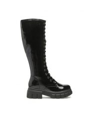 DeeZee Kozaki WS068-30 Czarny. Czarne kozaki damskie DeeZee, ze skóry, bez obcasa, na płaskiej podeszwie, bez zapięcia. Za 149.99 zł.