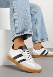 Biało-Czarne Sneakersy w Stylu Klasycznych Tenisówek Zdobione Przeszyciami Ivelfia. Białe obuwie sportowe damskie Renee, z jeansu, bez zapięcia, tenisowe. Za 79.99 zł.