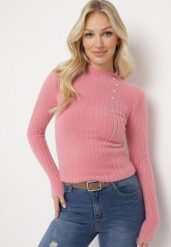 Różowy Wełniany Sweter z Dłuższym Włosiem i Ozdobnymi Guzikami Avelio. Czerwone swetry klasyczne damskie Born2be, z dzianiny, bez kołnierzyka. Za 59.99 zł.