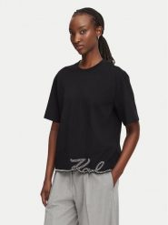 KARL LAGERFELD T-Shirt B3W17065 Czarny Regular Fit. Czarne t-shirty damskie KARL LAGERFELD, xl, bez wzorów, z bawełny, bez kołnierzyka. Za 529.99 zł.