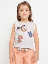 Mayoral Top 3075 Écru. Koszulki i t-shirty dziewczęce Mayoral, bez wzorów, z bawełny, bez kołnierzyka, bez ramiączek. Za 79.99 zł.