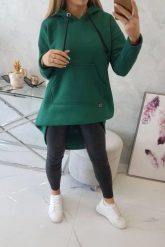 Bluza ocieplana z długim tyłem i kapturem ciemno zielona. Zielone bluzy damskie KESI, l, bez wzorów, z bawełny. Za 238.37 zł.