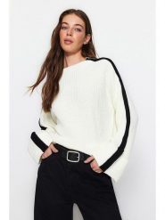 Trendyol Sweter w kolorze kremowo-czarnym rozmiar: L. Brązowe swetry klasyczne damskie Trendyol, l, ze splotem, bez kołnierzyka. Za 100.99 zł.