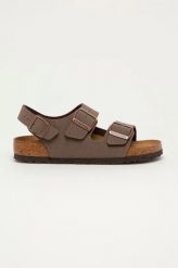Sandały damskie brązowe Birkenstock Milano. Brązowe sandały damskie Birkenstock, bez wzorów, bez obcasa, bez zapięcia. Za 399.99 zł.