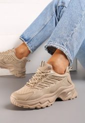 Ciemnobeżowe Sneakersy na Masywnej Podeszwie z Przeszyciami Hatila. Brązowe obuwie sportowe damskie Born2be, bez zapięcia. Za 99.99 zł.