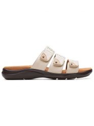 Clarks Skórzane klapki "Kitly Walk" w kolorze białym rozmiar: 41. Białe klapki damskie Clarks, bez wzorów, z otwartym noskiem, bez obcasa, bez zapięcia. Za 210.81 zł.