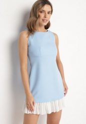 Jasnoniebieska Elegancka Sukienka Taliowana Florzedi. Niebieskie sukienki damskie Born2be, bez wzorów, eleganckie, bez ramiączek. Za 109.99 zł.