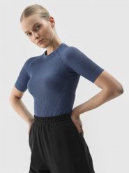4F T-shirt slim bezszwowy gładki damski - granatowy M/L. Niebieskie t-shirty damskie 4F, l, bez wzorów, z dzianiny, bez kołnierzyka. Za 29.99 zł.