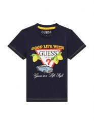 Guess Kids T-Shirt 181444 Niebieski Classic Fit. Niebieskie t-shirty i koszulki chłopięce Guess Kids, z aplikacjami, bez kołnierzyka, bez ramiączek. Za 119.99 zł.