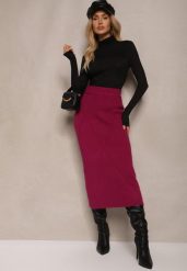 Ciemnoróżowa Spódnica z Wiskozą High Waist o Dopasowanym Kroju z Gumką w Talii Niarosae. Czerwone spódnice damskie Renee, do pracy, m, bez wzorów, z wiskozy, biznesowe, midi. Za 124.99 zł.