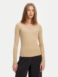Guess Bluzka V4BP07 K8RT2 Beżowy Regular Fit. Brązowe bluzki damskie Guess, xl, z aplikacjami, z wiskozy, bez kołnierzyka, bez ramiączek. Za 149.99 zł.