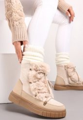 Beżowe Mocno Ocieplone Śniegowce z Futerkiem Wzdłuż Wiązania Avivina. Brązowe śniegowce damskie Renee, z jeansu. Za 139.99 zł.