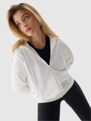 4F Bluza dresowa rozpinana z kapturem damska - biała XXL. Białe bluzy damskie 4F, l, bez wzorów, z bawełny, z kapturem. W wyprzedaży za 79.99 zł.