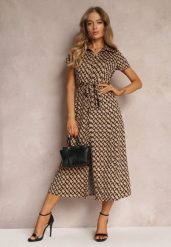 Ciemnobeżowa Sukienka Prixia. Brązowe sukienki damskie Renee, bez wzorów, z materiału, eleganckie, bez ramiączek. W wyprzedaży za 127.99 zł.
