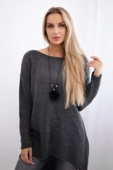 Sweter z naszyjnikiem grafitowy. Szare swetry klasyczne damskie KESI, l, z elastanu, bez kołnierzyka, plus size. Za 154.75 zł.