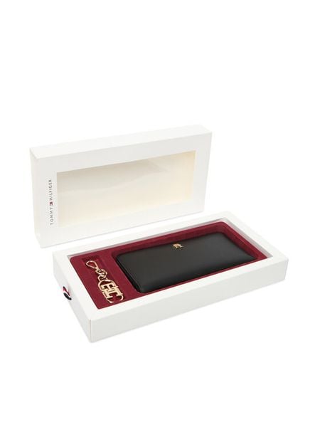 Tommy Hilfiger Zestaw portfel i brelok Lgr Za + Charm AW0AW18040 Czarny. Czarne portfele damskie Tommy Hilfiger, bez wzorów, ze skóry. Za 369.99 zł.