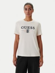 Guess T-Shirt V6RI13 KD772 Écru Regular Fit. T-shirty damskie Guess, s, z aplikacjami, z lyocellu, bez kołnierzyka. Za 199.99 zł.