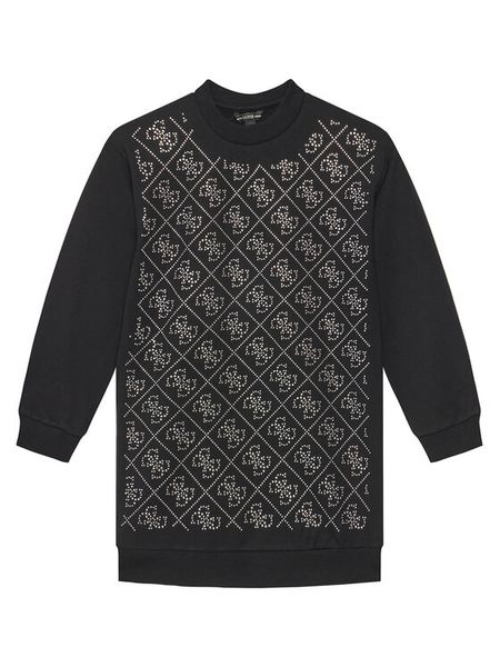 Guess Sukienka codzienna J5YK02 KA6V4 Czarny Regular Fit. Czarne sukienki dziewczęce Guess, z aplikacjami, z bawełny, bez ramiączek, proste. Za 139.99 zł.