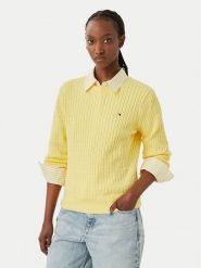 Tommy Hilfiger Sweter Fine WW0WW44993 Żółty jasny Regular Fit. Żółte swetry klasyczne damskie Tommy Hilfiger, s, z bawełny, bez kołnierzyka. Za 529.99 zł.