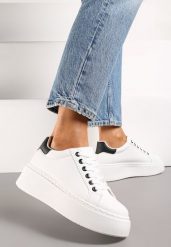 Biało-Czarne Sneakersy na Modnej Platformie Broida. Białe obuwie sportowe damskie Renee, z materiału, bez zapięcia. Za 74.99 zł.