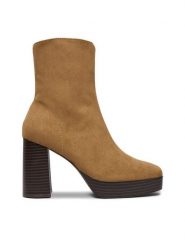 DeeZee Botki CEO-HY7160-1 Brązowy jasny. Brązowe botki damskie DeeZee, z materiału, bez obcasa, na słupku, bez zapięcia. Za 199.99 zł.