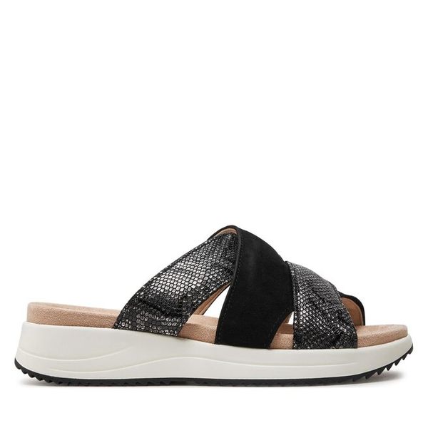 Klapki Caprice. Czarne klapki damskie Caprice, bez wzorów, bez obcasa, bez zapięcia. Za 169.99 zł.