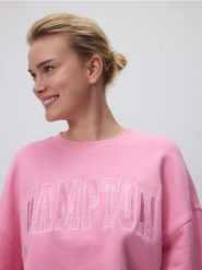 Bawełniana bluza z nadrukiem - jasnopomarańczowy. Brązowe bluzy damskie Reserved, l, bez wzorów, z bawełny, bez kaptura. W wyprzedaży za 69.99 zł.