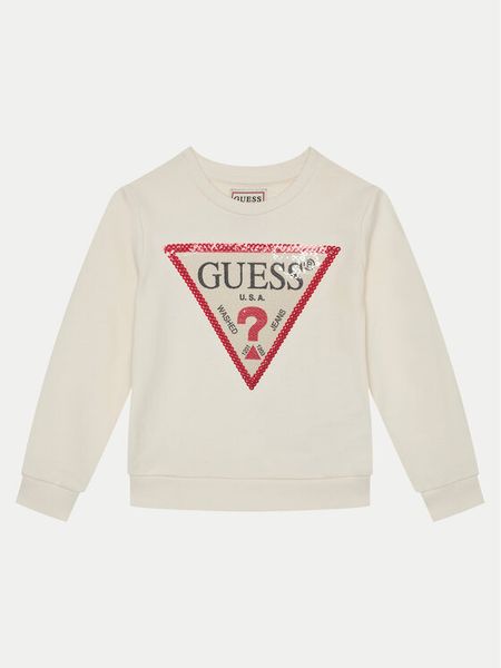 Guess Bluza K4YQ10 KA6R4 Écru Regular Fit. Bluzy dziewczęce Guess, z aplikacjami, z bawełny, bez ramiączek, bez kaptura. Za 99.99 zł.
