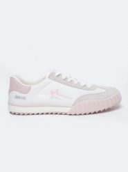 Sneakersy damskie ze skóry ekologicznej z różowymi wstawkami NN274868 101. Białe obuwie sportowe damskie Big Star, z gumy, na fitness i siłownię. Za 199.99 zł.