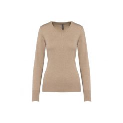 Damski sweter v-neck Kariban. Brązowe swetry klasyczne damskie KARIBAN, na zimę, bez kołnierzyka. Za 185.00 zł.