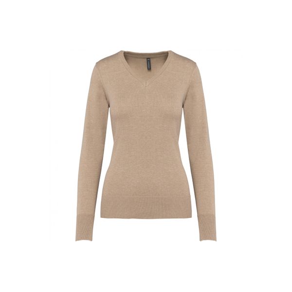 Damski sweter v-neck Kariban. Brązowe swetry klasyczne damskie KARIBAN, na zimę, bez kołnierzyka. Za 185.00 zł.