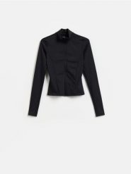 Bluza ze stójką - czarny. Czarne bluzy damskie Reserved, l, bez wzorów, z dzianiny, bez kaptura. Za 99.99 zł.