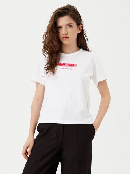 HUGO T-Shirt Destrel_1 50534246 Biały Regular Fit. Białe t-shirty damskie Hugo, xl, bez wzorów, z bawełny, bez kołnierzyka. Za 139.99 zł.