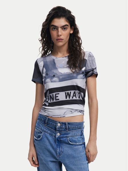 Desigual T-Shirt Potomac 25SWTKA0 Szary Slim Fit. Szare t-shirty damskie Desigual, xl, bez wzorów, z wiskozy, bez kołnierzyka. Za 129.99 zł.