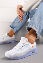 Biało-Niebieskie Buty Sportowe Nymerris. Białe obuwie sportowe casual damskie Born2be, bez zapięcia. Za 99.99 zł.