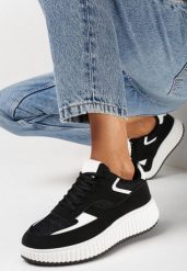 Czarne Sneakersy na Grubej Podeszwie Ozdobione Brokatem Evllina. Czarne obuwie sportowe casual damskie Born2be, bez zapięcia. Za 99.99 zł.