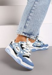Niebieskie Płaskie Sneakersy z Szerokimi Sznurowadłami Teniefra. Niebieskie obuwie sportowe damskie Born2be, z bawełny, bez zapięcia. Za 89.99 zł.