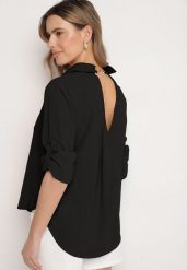 Czarna Koszula z Regulacją przy Rękawach Adevere. Czarne koszule damskie Born2be, l, bez wzorów, z jeansu, eleganckie, bez kołnierzyka, bez ramiączek. Za 54.99 zł.