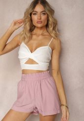 Ciemnoróżowe Szorty High Waist z Gumką w Pasie Kerpia. Czerwone szorty damskie Renee, bez wzorów, z bawełny, z podwyższonym stanem. Za 39.99 zł.