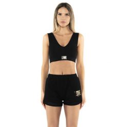 Odzież sportowa z bawełna na co dzień na siłownię. Czarna biustonosze sportowe damskie LEONE 1947 APPAREL, bez wzorów, z bawełny. W wyprzedaży za 82.10 zł.