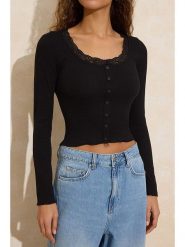 Trendyol Bluzka w kolorze czarnym rozmiar: XS. Czarne bluzki damskie Trendyol, xs, bez wzorów, z bawełny, bez kołnierzyka, bez ramiączek. Za 73.99 zł.
