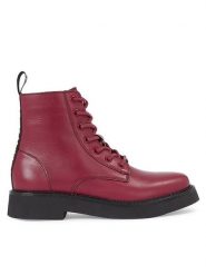 Tommy Jeans Botki Tjw Lace Up Flat EN0EN02310 Bordowy. Czerwone botki damskie Tommy Jeans, z jeansu, bez obcasa, na płaskiej podeszwie, bez zapięcia. Za 749.99 zł.