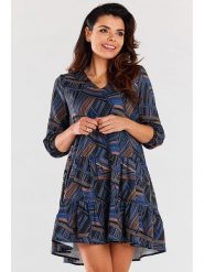 Awama Sukienka w kolorze granatowym ze wzorem rozmiar: S/M. Niebieskie sukienki damskie Awama, bez wzorów, bez ramiączek. Za 187.45 zł.