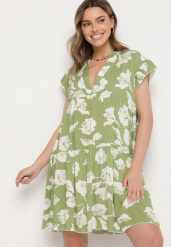 Jasnozielona Bawełniana Sukienka o Kroju Oversize w Kwiaty Liralea. Zielone sukienki damskie Born2be, bez wzorów, z bawełny, klasyczne, bez ramiączek. W wyprzedaży za 38.24 zł.