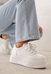 Białe Chunky Sneakersy VICES na Platformie Azilera. Białe obuwie sportowe damskie Renee, z jeansu, bez zapięcia. Za 99.99 zł.