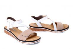 RIEKER V3660-60 beige combination, sandały damskie. Brązowe sandały damskie Rieker, bez wzorów, bez obcasa, bez zapięcia. Za 299.90 zł.