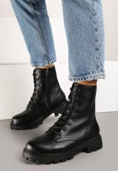 Czarne Płaskie Sznurowane Botki w Stylu Workerów Linnaelia. Czarne botki damskie Born2be, z jeansu, eleganckie, bez obcasa, na obcasie, bez zapięcia. Za 159.99 zł.
