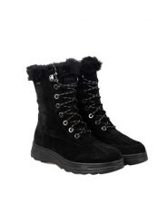 Geox Botki " D Hosmos B" | D94AUB00022 | Kobieta | Czarny. Czarne botki damskie Geox, ze skóry, bez obcasa, bez zapięcia. W wyprzedaży za 439.00 zł.